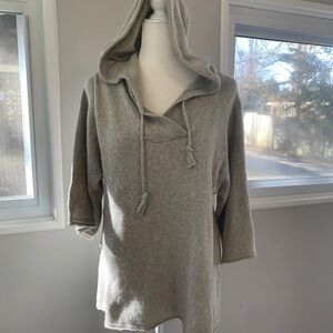 J. Jill Cozy Gray Hooded Sweater yak linen cotton blend